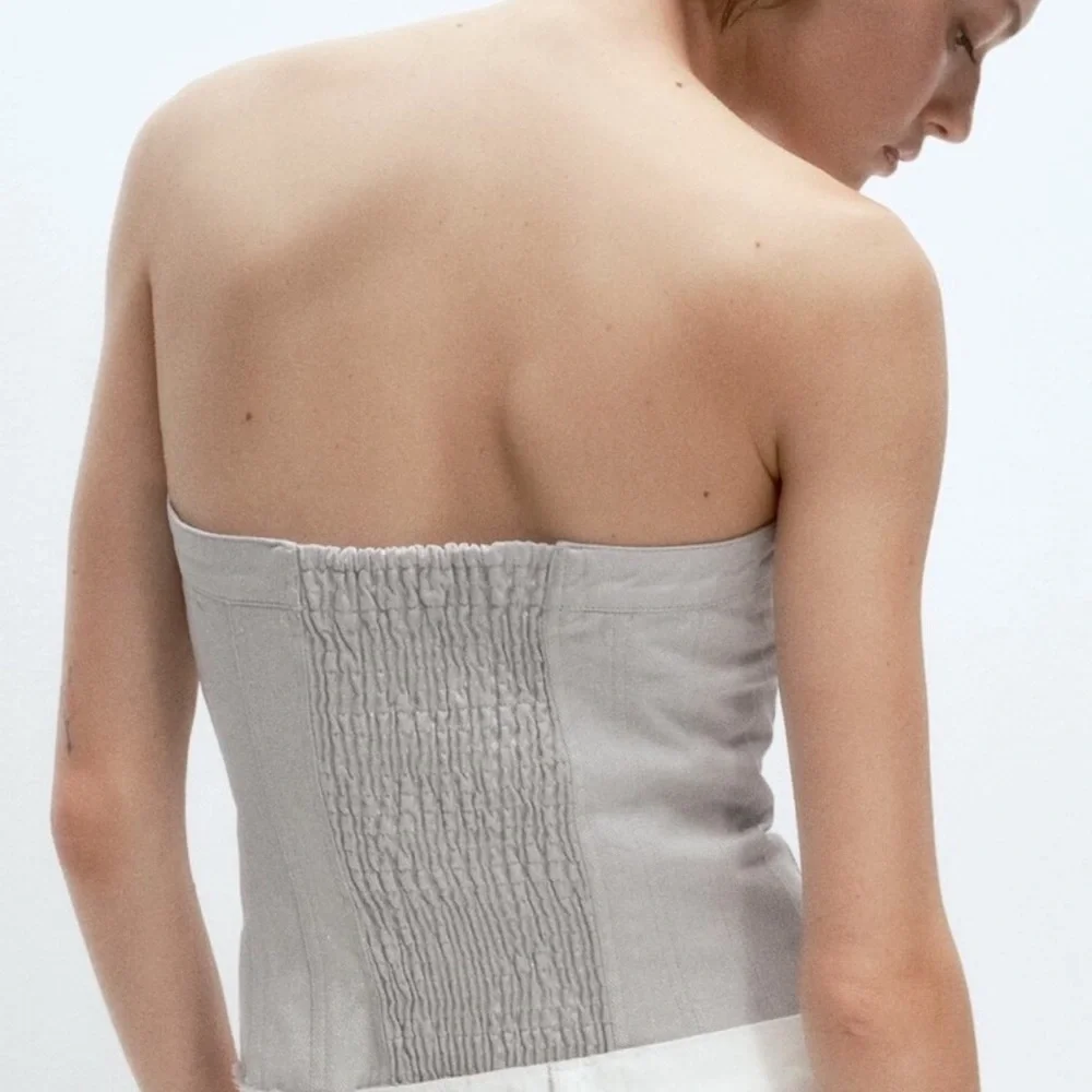 Zara denim button up shimmery tube top
